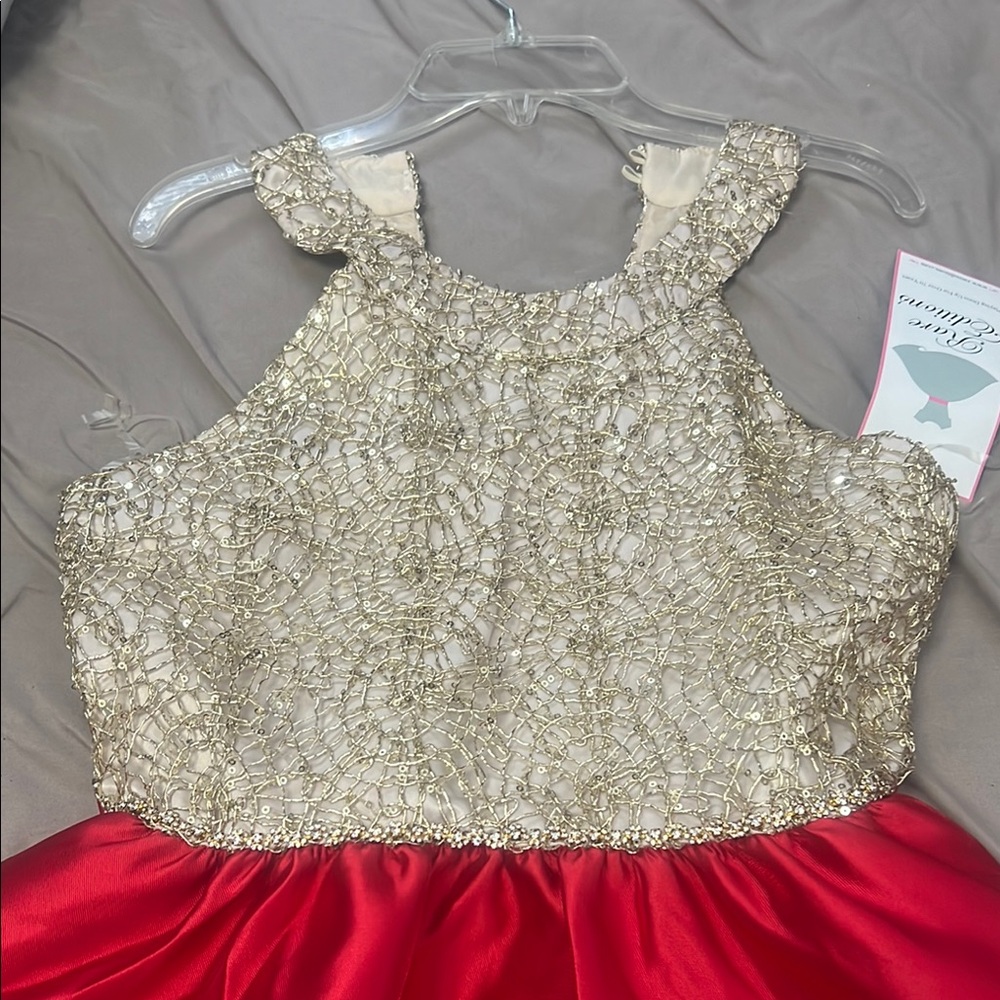Rare Editions Red and Cream Pleated Gown for Weddings - Picture 2 of 4